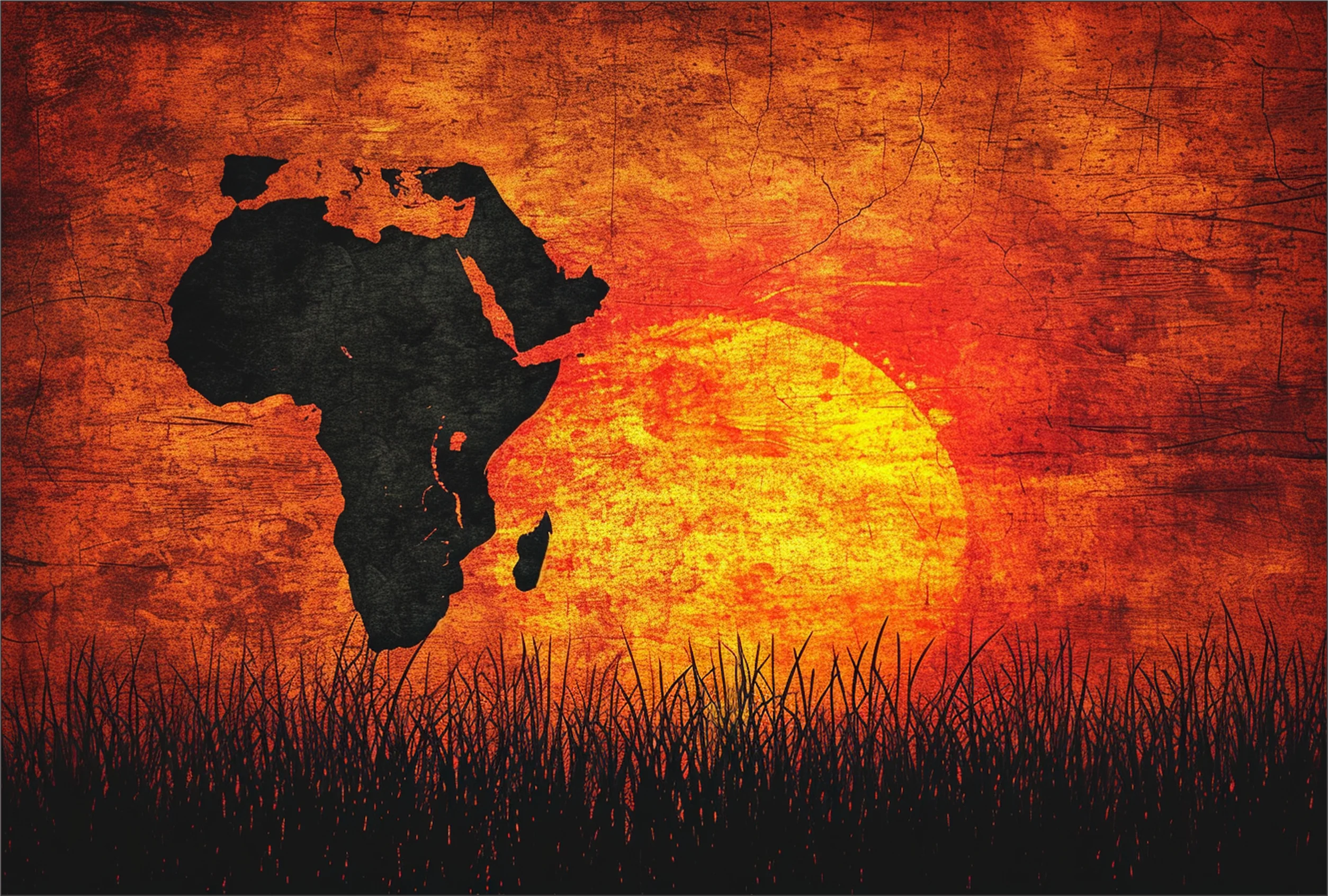 Africa Day — Africa map silhouette against a fiery sunset