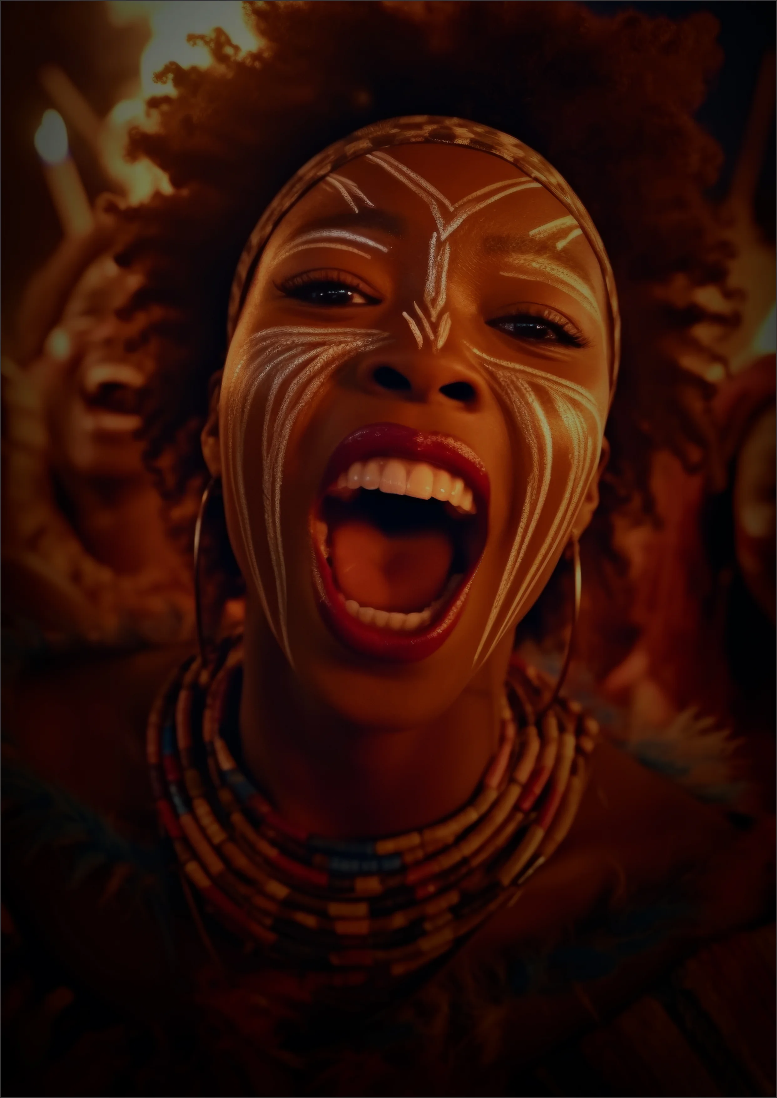 African woman with tribal face paint celebrating Africa Day