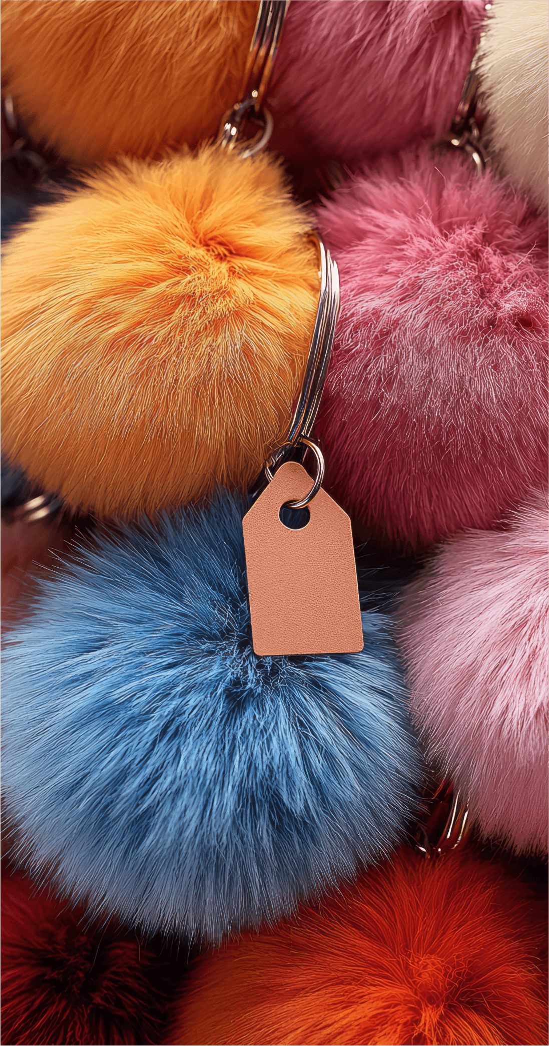 Colourful fuzzy pom-pom keychains